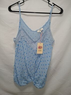 Entro Blue Polka Dot Lace Trim Tank Top – Size S